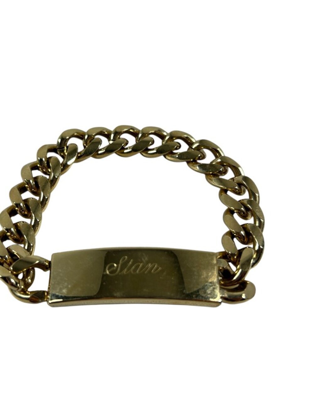 Vintage Mens Speidel Id Bracelet Chunky Gold Tone Engraved Stan Love S